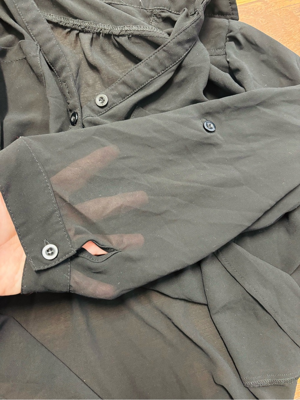 Moon Collection Black V-Neck Button Front Blouse - Picture 8 of 8